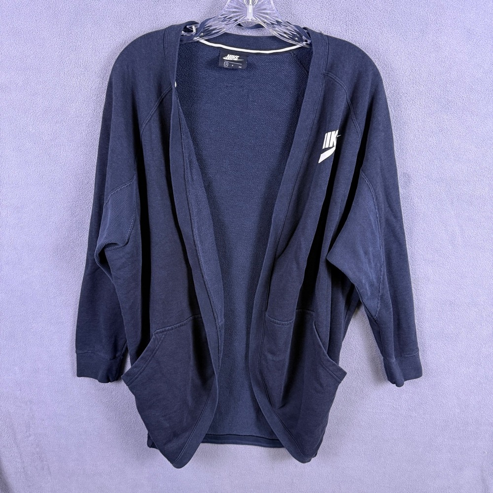 Nike Cardigan Sweater Women Small Black Sportswear Fleece Open Front 939567-010